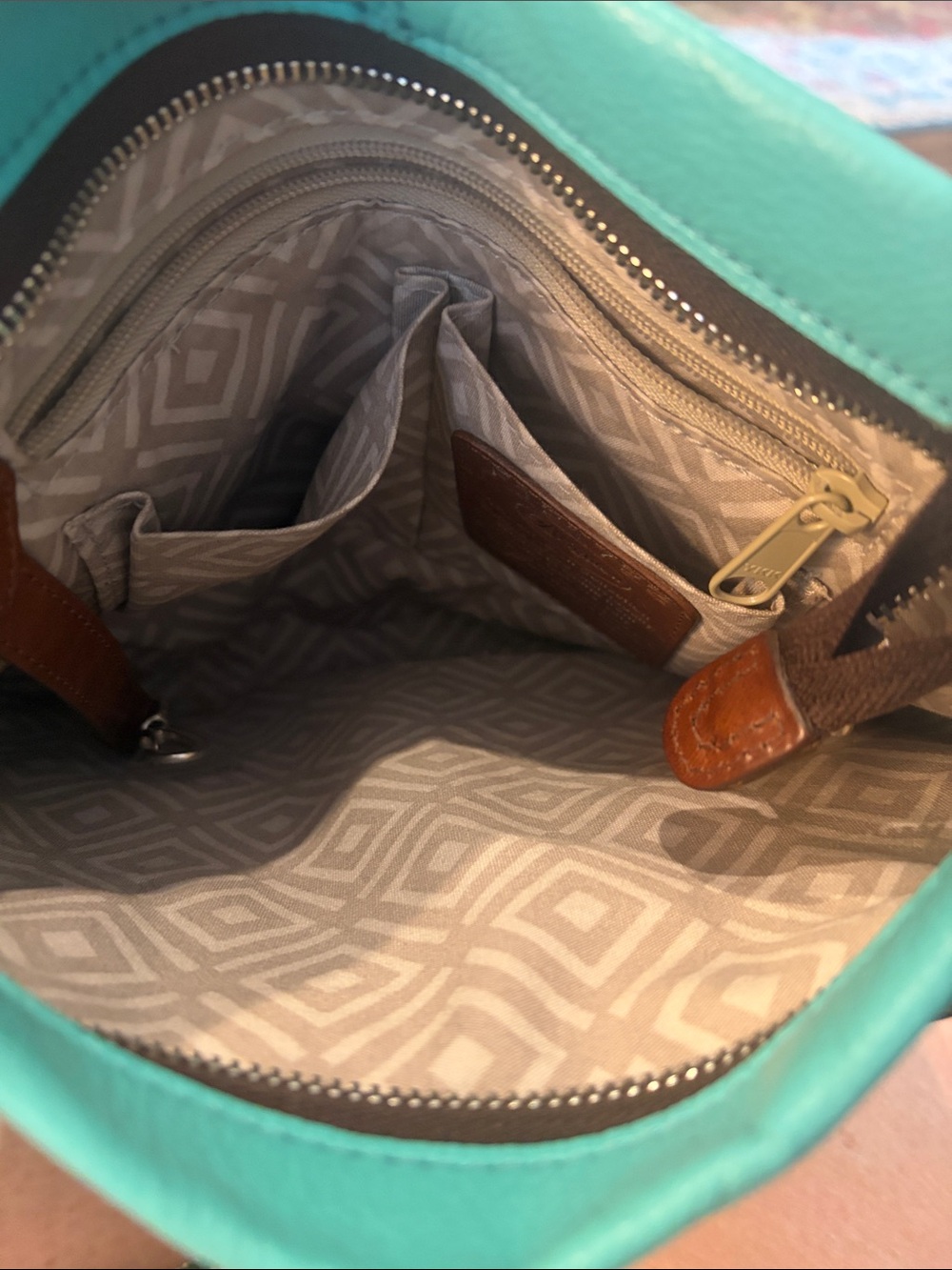 Brighton Turquoise Crossbody Bag with Brown Trim and Silver Accents - Picture 5 of 6